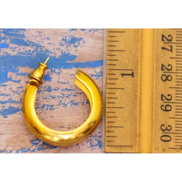 Vintage Shiny Gold Tone Ring Style Hoop Earrings by Monet - L29 - Picture 3 of 3